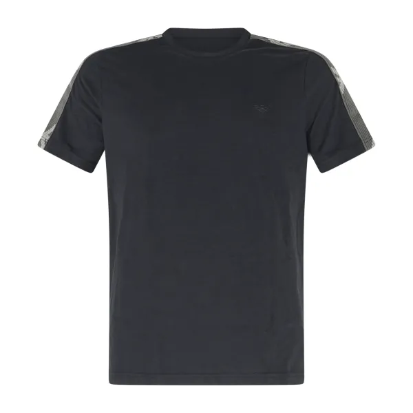 Emporio Armani - T-shirt nero manica corta con bande logate sulle spalle per