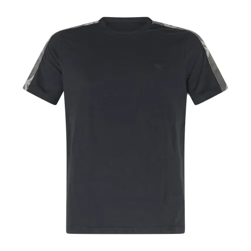 Emporio Armani - T-shirt nero manica corta con bande logate sulle spalle per