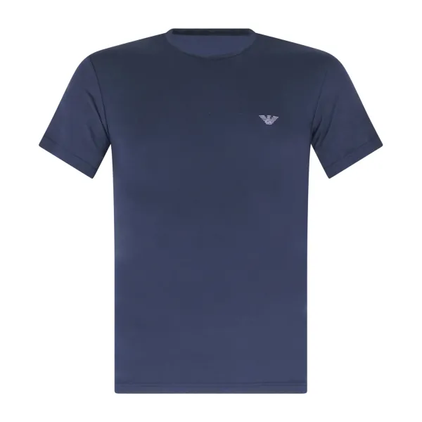 Emporio Armani - T-shirt blu manica corta con ricamo logo sul petto per uomo |