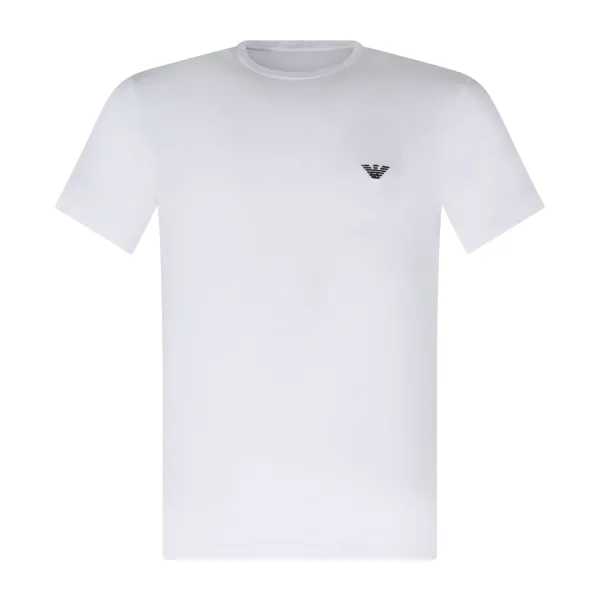 Emporio Armani - T-shirt bianca manica corta con ricamo logo sul petto per uomo