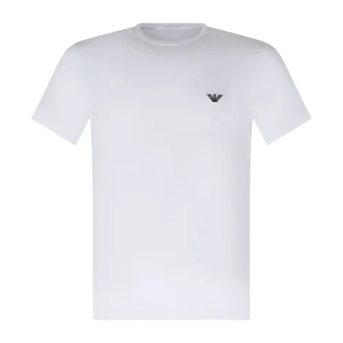 Emporio Armani - T-shirt bianca manica corta con ricamo logo sul petto per uomo
