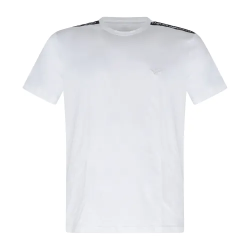 Emporio Armani - T-shirt bianca manica corta con bande logate sulle spalle per