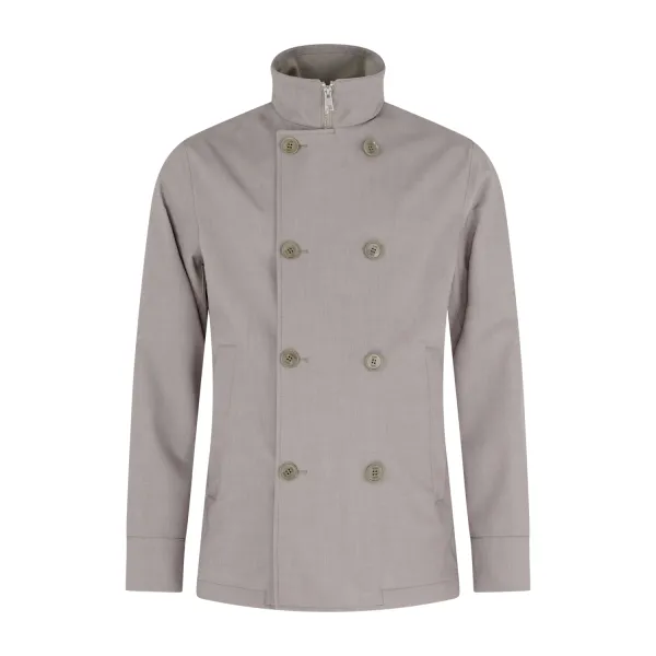 DUNO - Giubbotto beige doppiopetto in tessuto superlight misto lana per uomo |