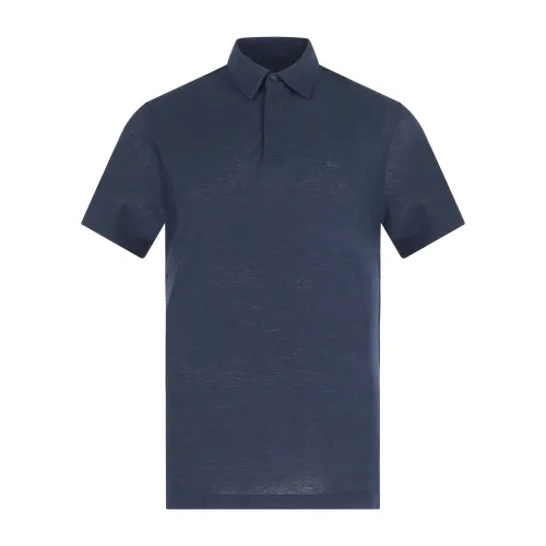 Harmont & Blaine - Polo blu in jersey crepe di cotone manica corta con patch