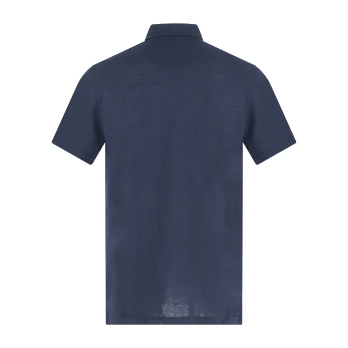 Harmont & Blaine - Polo blu in jersey crepe di cotone manica corta con patch