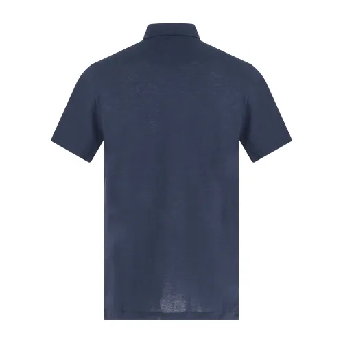 Harmont & Blaine - Polo blu in jersey crepe di cotone manica corta con patch