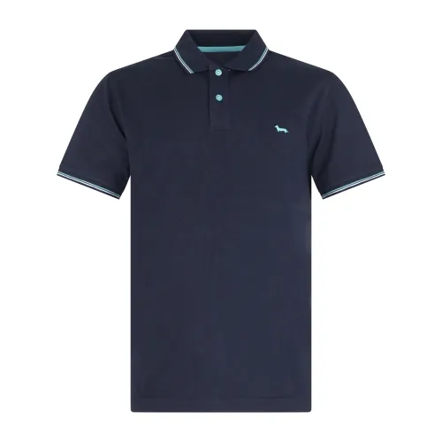 Harmont & Blaine - Polo blu con righini a contrasto manica corta con patch logo
