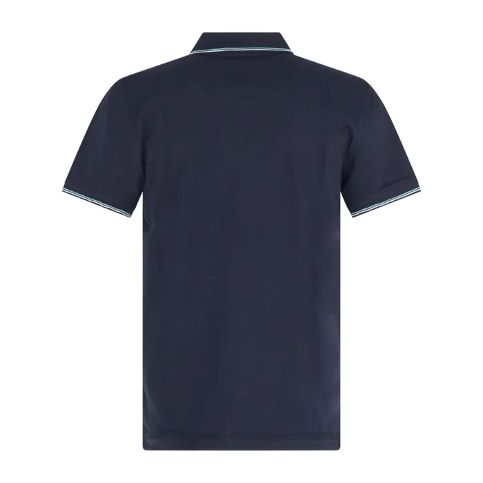 Harmont & Blaine - Polo blu con righini a contrasto manica corta con patch logo