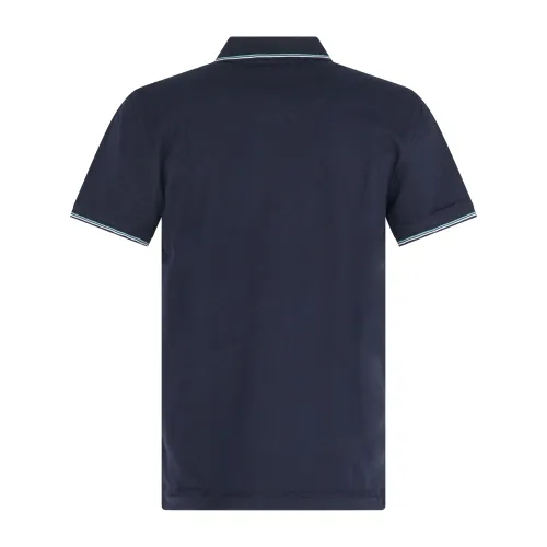 Harmont & Blaine - Polo blu con righini a contrasto manica corta con patch logo