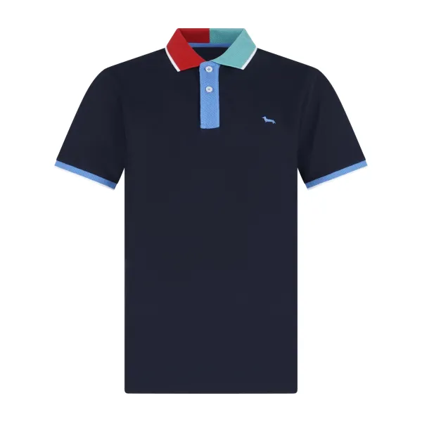 Harmont & Blaine - Polo blu con orli a contrasto in 3D e patch logo per uomo |