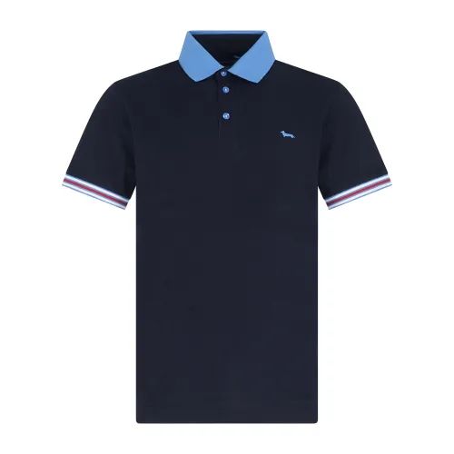 Harmont & Blaine - Polo blu con orli a contrasto e ricamo logo per uomo |