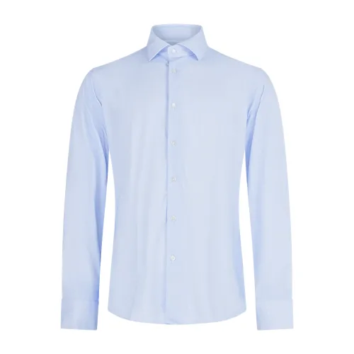 Lavorazione Sartoriale - Camicia celeste microlavorata in tessuto tecnico