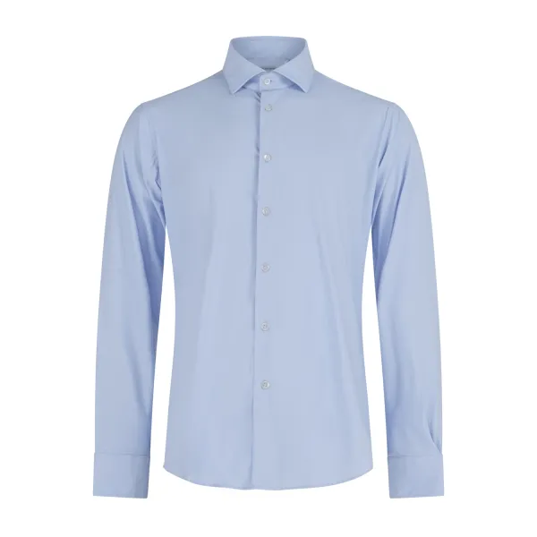 Lavorazione Sartoriale - Camicia celeste in tessuto tecnico custom fit per uomo