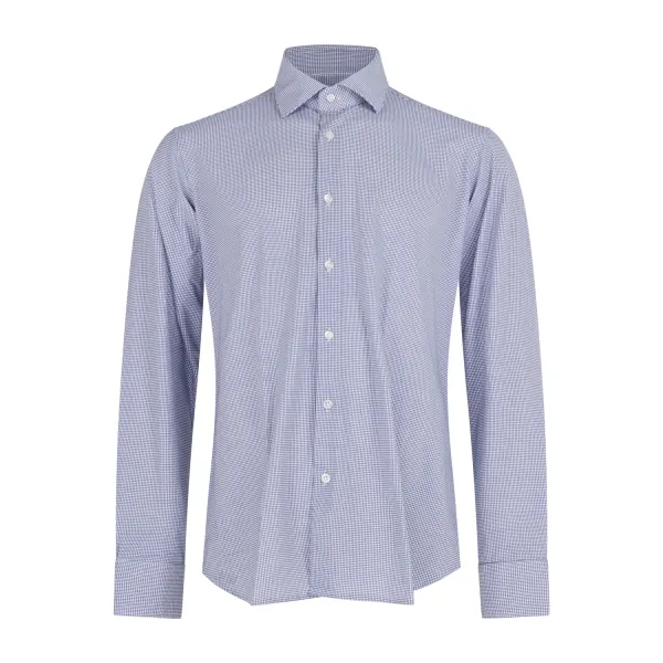 Lavorazione Sartoriale - Camicia blu microlavorata in tessuto tecnico custom