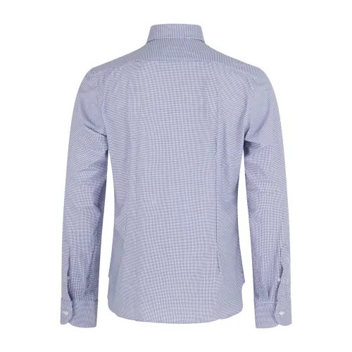 Lavorazione Sartoriale - Camicia blu microlavorata in tessuto tecnico custom