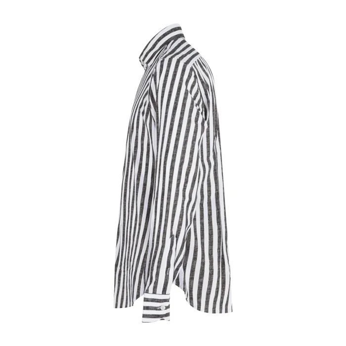 Lavorazione Sartoriale - Camicia bianca a righe marroni in tessuto tecnico