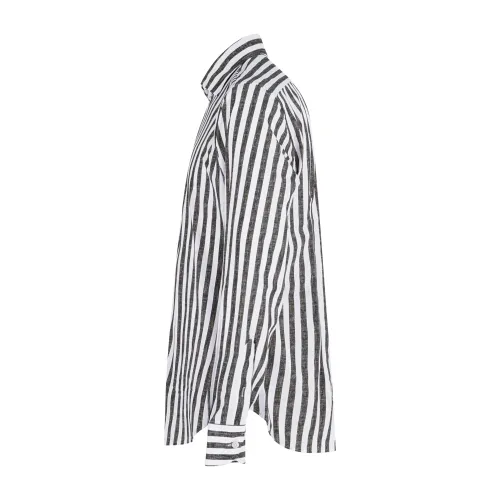 Lavorazione Sartoriale - Camicia bianca a righe marroni in tessuto tecnico