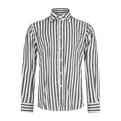 Lavorazione Sartoriale - Camicia bianca a righe marroni in tessuto tecnico