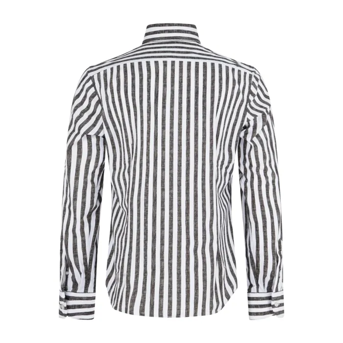 Lavorazione Sartoriale - Camicia bianca a righe marroni in tessuto tecnico