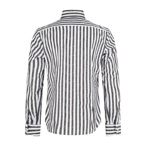 Lavorazione Sartoriale - Camicia bianca a righe marroni in tessuto tecnico
