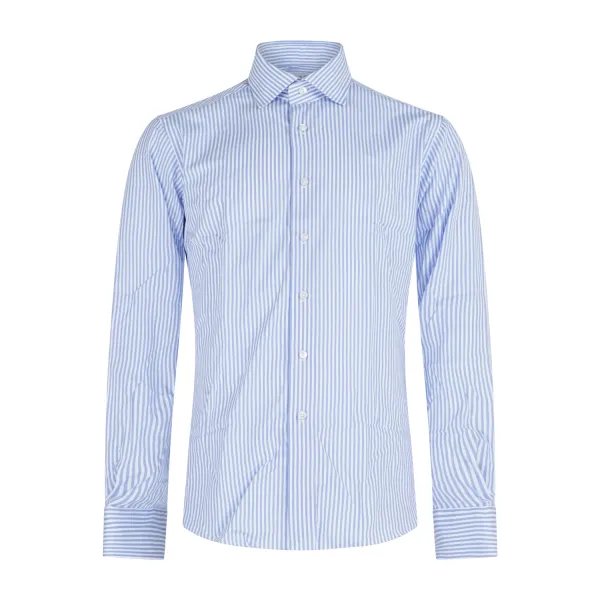 Xacus - Camicia bianca a righe celeste in cotone Tailor fit per uomo | 536ml