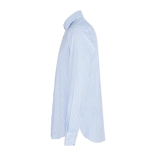 Lavorazione Sartoriale - Camicia bianca a righe celeste in tessuto tecnico