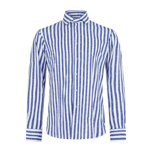 Lavorazione Sartoriale - Camicia bianca a righe blu in tessuto tecnico custom