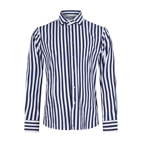 Lavorazione Sartoriale - Camicia bianca a righe blu in tessuto tecnico custom