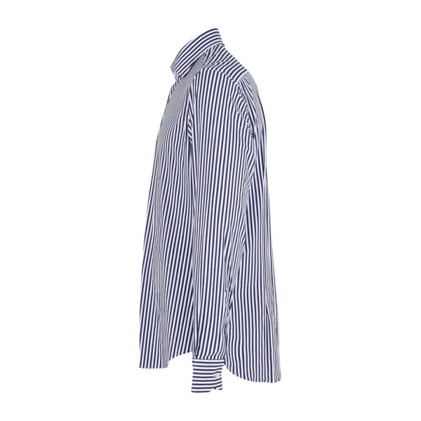 Lavorazione Sartoriale - Camicia bianca a righe blu in tessuto tecnico custom 2