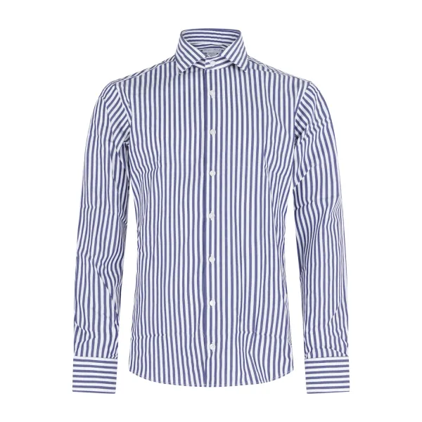 Lavorazione Sartoriale - Camicia bianca a righe blu in cotone slim fit per uomo