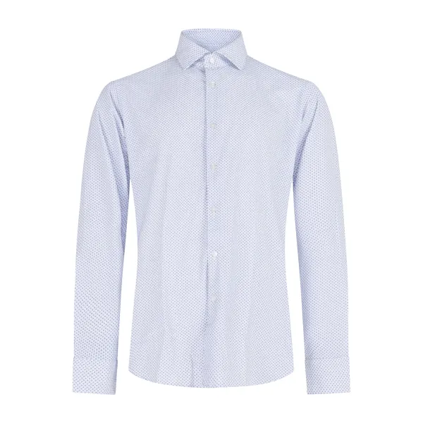 Lavorazione Sartoriale - Camicia bianca a pois blu in tessuto tecnico custom