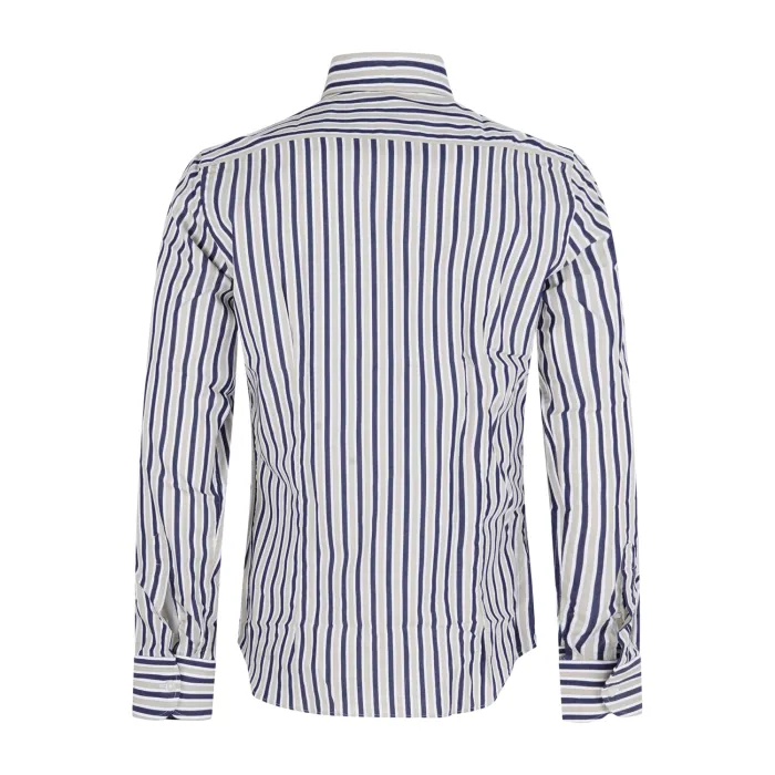 Lavorazione Sartoriale - Camicia beige a righe bianche e blu in cotone custom