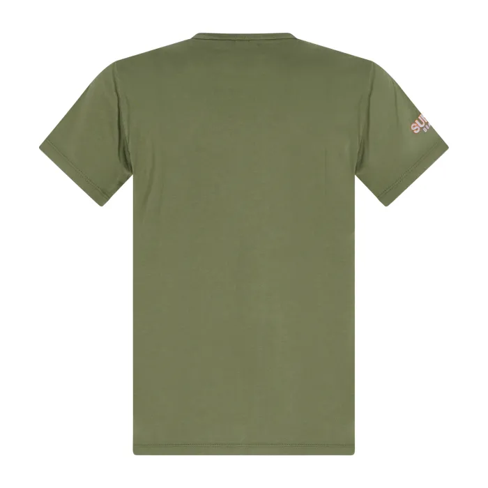 Sun68 - T-shirt verde manica corta con ricamo logo fluo per uomo | t35140 37