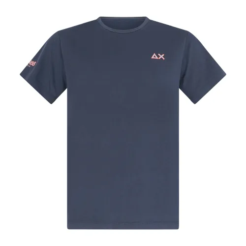 Sun68 - T-shirt blu manica corta con ricamo logo fluo per uomo | t35140 07 navy