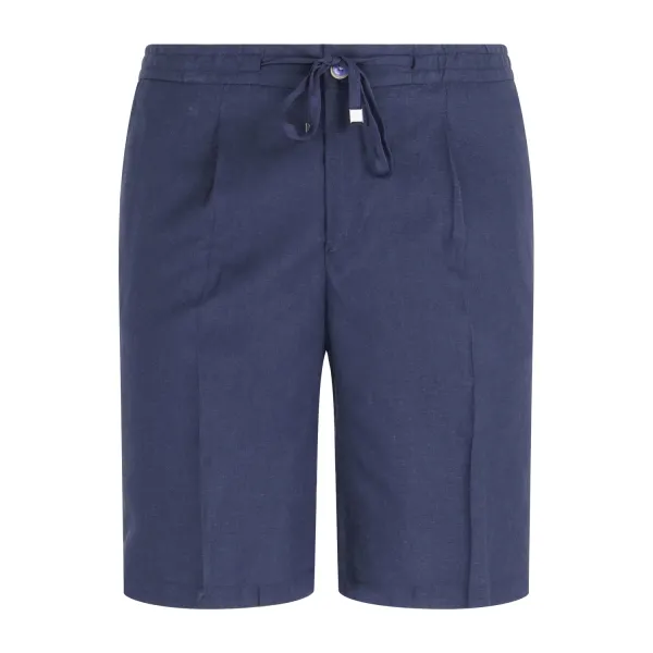 Barbati - Bermuda blu con elastico in vita e laccetti in lino e viscosa per