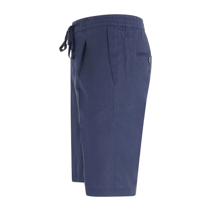 Barbati - Bermuda blu con elastico in vita e laccetti in lino e viscosa per