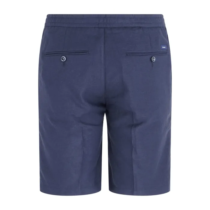Barbati - Bermuda blu con elastico in vita e laccetti in lino e viscosa per