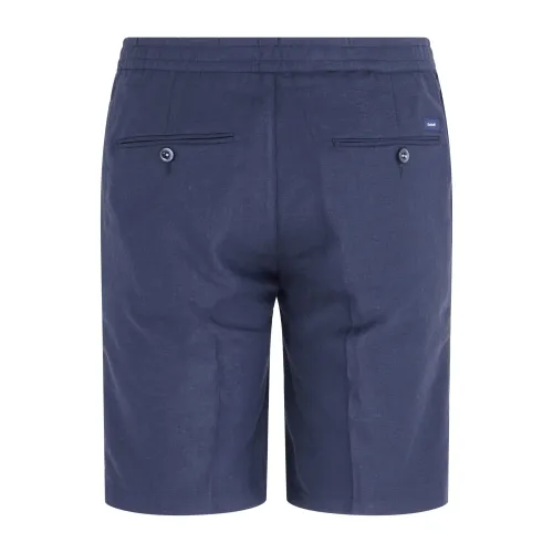 Barbati - Bermuda blu con elastico in vita e laccetti in lino e viscosa per