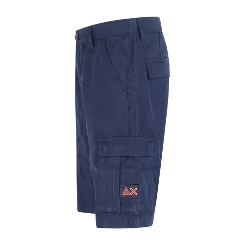 Sun68 - Bermuda blu cargo in cotone con logo ricamato per uomo | b35111 07navy