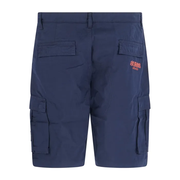 Sun68 - Bermuda blu cargo in cotone con logo ricamato per uomo | b35111 07navy