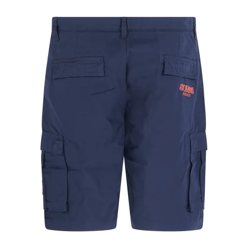 Sun68 - Bermuda blu cargo in cotone con logo ricamato per uomo | b35111 07navy