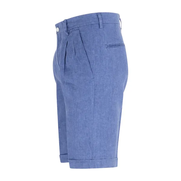 Luca Bertelli - Bermuda azzurra in lino tasca a filo con doppia pence loose fit 2