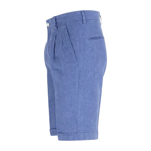 Luca Bertelli - Bermuda azzurra in lino tasca a filo con doppia pence loose fit