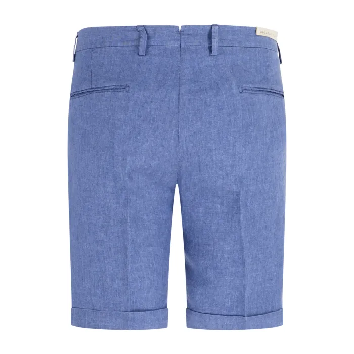 Luca Bertelli - Bermuda azzurra in lino tasca a filo con doppia pence loose fit