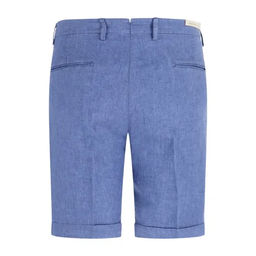 Luca Bertelli - Bermuda azzurra in lino tasca a filo con doppia pence loose fit