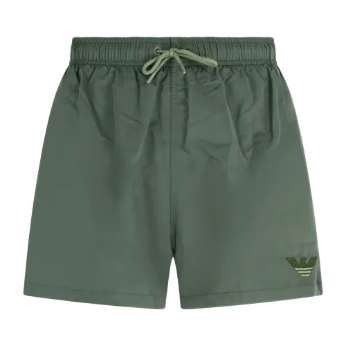 Emporio Armani - Bermuda mare verde con ricamo logo bicolore sul fronte per