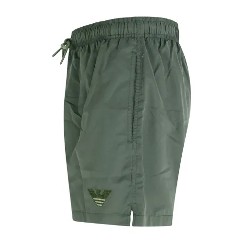 Emporio Armani - Bermuda mare verde con ricamo logo bicolore sul fronte per