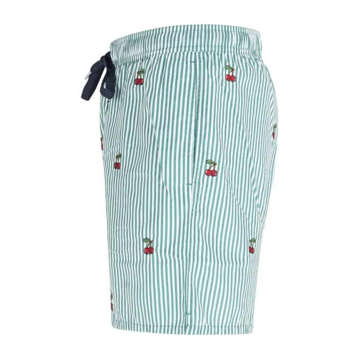 Sun68 - Bermuda mare verde a righe con ricamo ciliegia all over per uomo |