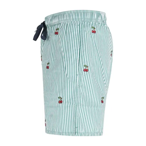 Sun68 - Bermuda mare verde a righe con ricamo ciliegia all over per uomo |