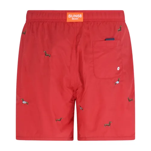 Sun68 - Bermuda mare rosso con ricamo cane all over per uomo | h35112 10rosso